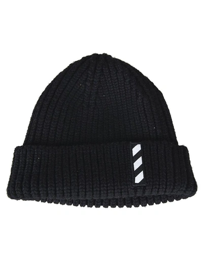 Shop Off-white Ribbed Logo Beanie In Nero