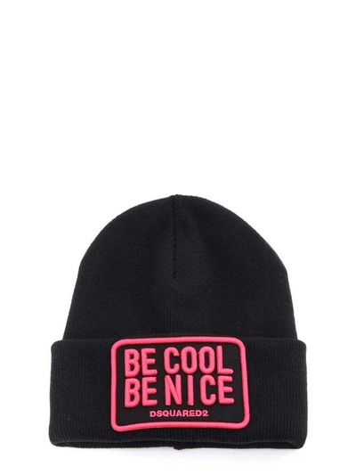 Shop Dsquared2 Beanie Be Cool Be Nice In Nero-fuxia