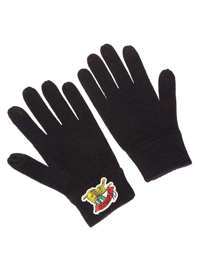 Shop Kenzo Logo Patch Gloves In Black