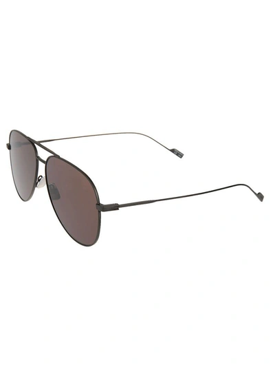 Shop Saint Laurent Aviator Sunglasses In Matte Black Grey