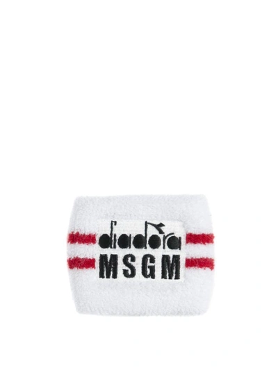 Shop Msgm Diadora Cotton Terry Wristband In Bianco
