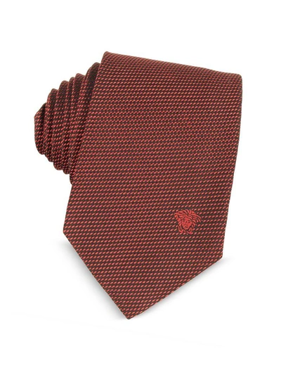 Shop Versace Woven Silk Narrow Tie W-medusa In Red Geranium