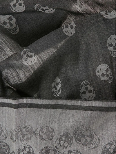Shop Alexander Mcqueen Fringed Skull Print Scarf In Black/medium Grey