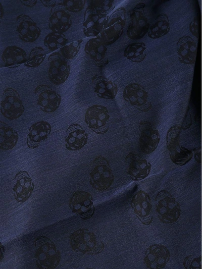Shop Alexander Mcqueen Fringed Skull Print Scarf In Black/blue