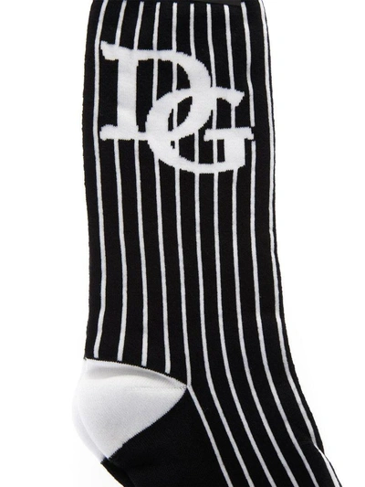 Shop Dolce & Gabbana Black Striped Logo Socks In Black-white