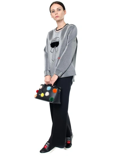 Shop Fendi Karlito Embroidered Laminated Sweatshirt In Silver