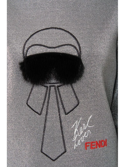Shop Fendi Karlito Embroidered Laminated Sweatshirt In Silver