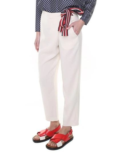 Shop Alberto Biani Contrast-belt Crepe Sormonto Trousers In White
