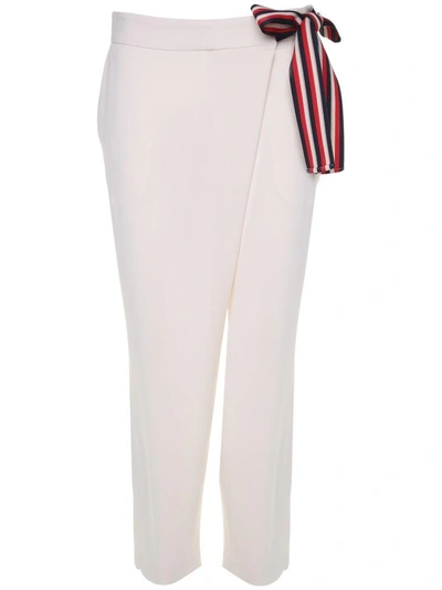 Shop Alberto Biani Contrast-belt Crepe Sormonto Trousers In White