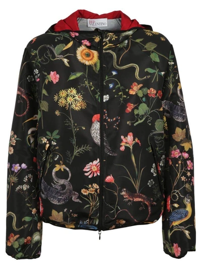 Shop Red Valentino Birds Print Hooded Jacket In Black