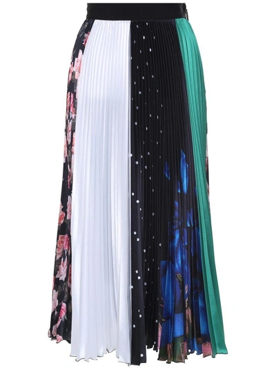 Shop Msgm Printed Plissè-satin Midi Skirt In Nero