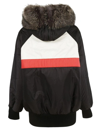 Shop Miu Miu Knitted Fur Collar Parka In Nero