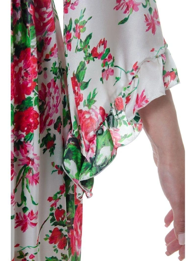 Shop Leitmotiv Long Cut Floral Dress In Polyester In White/green/pink