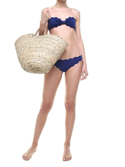 Shop Marysia Antibes Scalloped-edges Bandeau Bikini Top In Blu