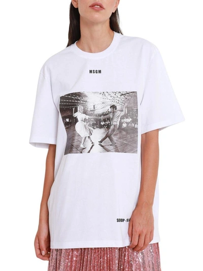 Shop Msgm Printed T-shirt With Logo In Bianco