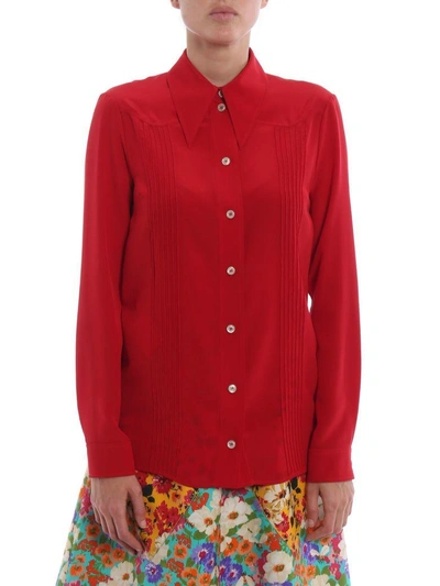 Shop Gucci Silk Crepe De Chine Shirt In Hibiscus Red