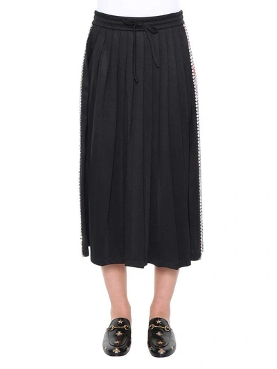 Shop Gucci Black Pleated Midi Skirt In Nero