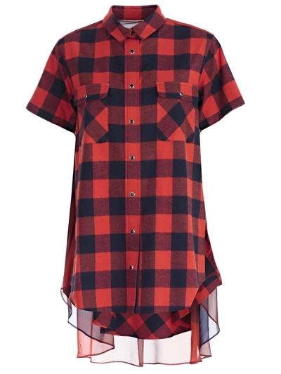 Shop Sacai Sheer Panel Plaid Shirt In Orange Navy