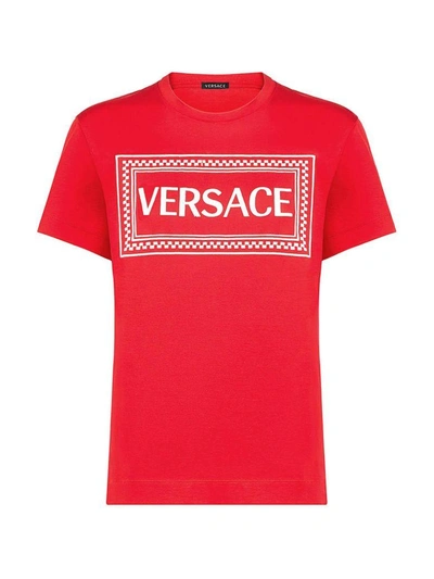 Shop Versace Logo Vintage '90 Cotton-jersey T-shirt In Rosso