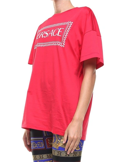 Shop Versace Logo Vintage '90 Cotton-jersey T-shirt In Rosso