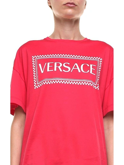 Shop Versace Logo Vintage '90 Cotton-jersey T-shirt In Rosso