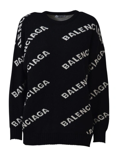 Shop Balenciaga Crewneck Logoed Sweater In Black