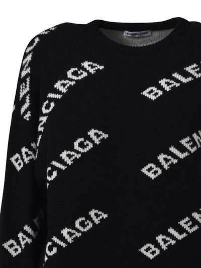 Shop Balenciaga Crewneck Logoed Sweater In Black