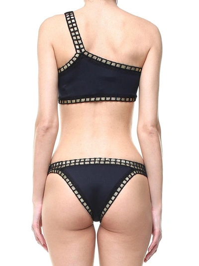 Shop Kiini Chacha One-shoulder Croquet-trimmed Bikini Top In Nero