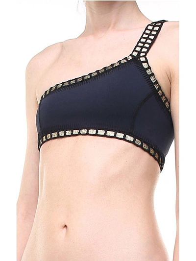 Shop Kiini Chacha One-shoulder Croquet-trimmed Bikini Top In Nero