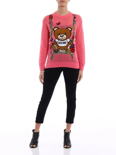 Shop Moschino Teddy Sweatshirt In Dark Pink
