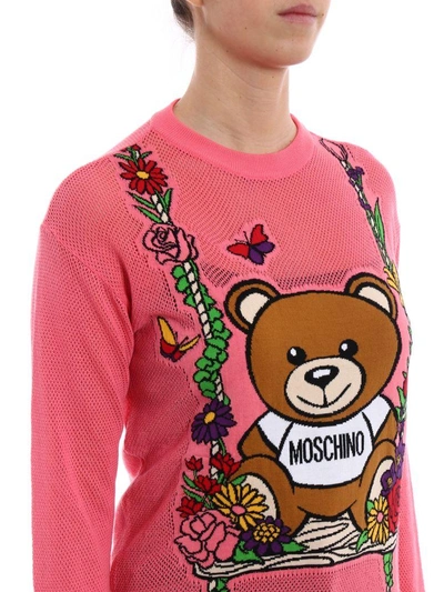 Shop Moschino Teddy Sweatshirt In Dark Pink