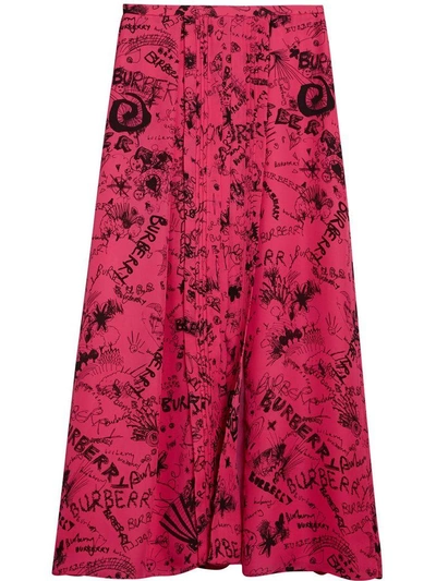 Shop Burberry Doddle Print Skirt In 6710p Fluo Pink