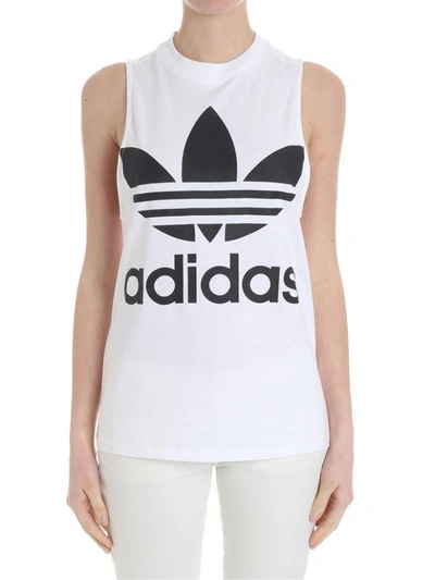 Shop Adidas Originals Cotton Blend Tank Top In White
