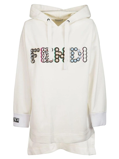 Shop Fendi Embellished Maxi Hoodie In Bianco