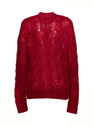 Shop Prada Cable Open Knit Sweater In Rosso