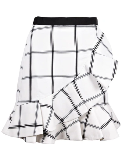 Shop Self-portrait Monochrome Check Frill Skirt In White