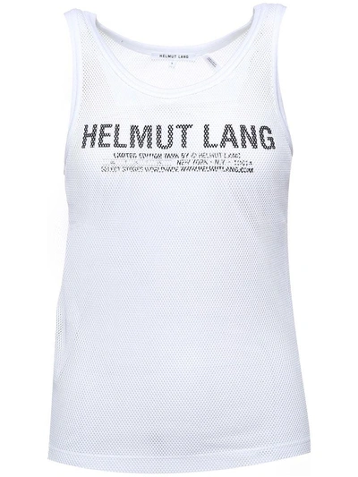 Shop Helmut Lang Logo-print Mesh Top In Bianco