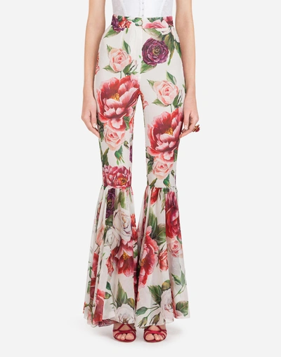 Shop Dolce & Gabbana Peony-print Silk Pants In Floral Print