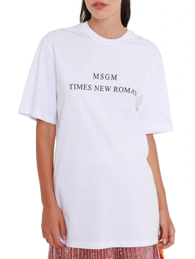 Shop Msgm Short Sleeves T-shirt With Times New Roman Print In Bianco
