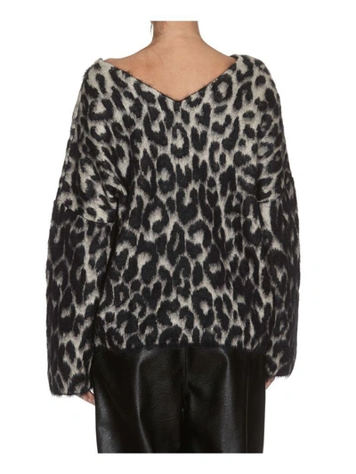 Shop Stella Mccartney Leopard Print V Neck Sweater In Bone/black