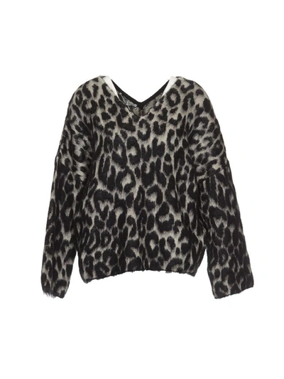 Shop Stella Mccartney Leopard Print V Neck Sweater In Bone/black