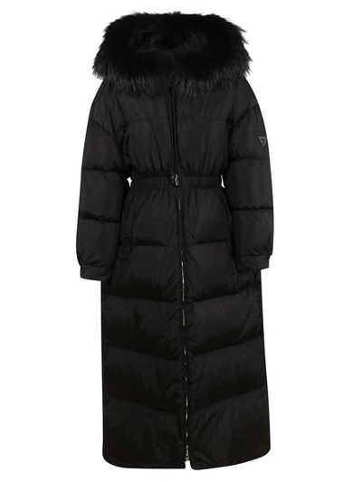 Shop Prada Trim Hood Padded Coat In Black