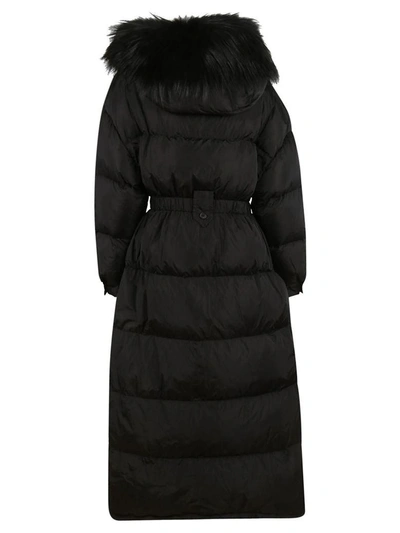Shop Prada Trim Hood Padded Coat In Black