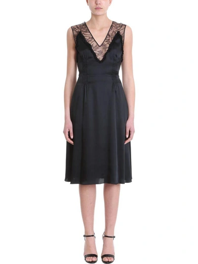 Shop Rochas Flared Lace-trimmed Dress In Black