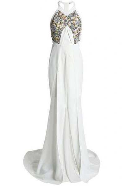 Shop Roland Mouret Woman Langton Fluted Embellished Crepe Halterneck Gown White
