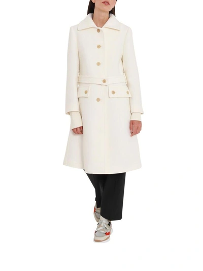Shop Chloé Long Coat With Belt And Flap Pockets In Bianco