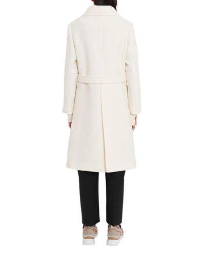 Shop Chloé Long Coat With Belt And Flap Pockets In Bianco