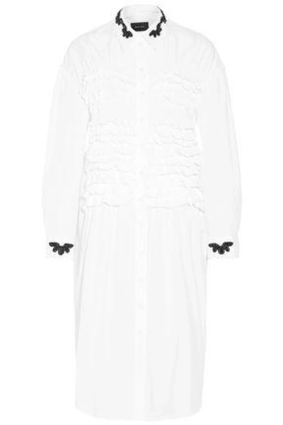 Shop Simone Rocha Woman Bead-embellished Ruffled Cotton-poplin Shirt Dress White