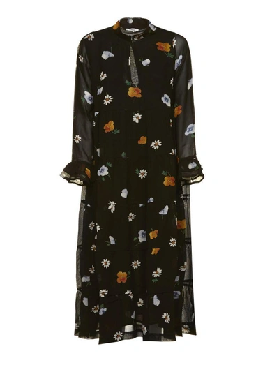 Shop Ganni Floral Dress In Nero Multicolor