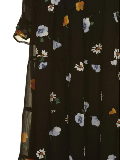 Shop Ganni Floral Dress In Nero Multicolor